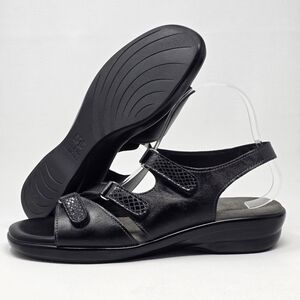 SAS Tripad Sandals Comfort Tabby Slingback Strappy Flat Black Leather Size 9.5